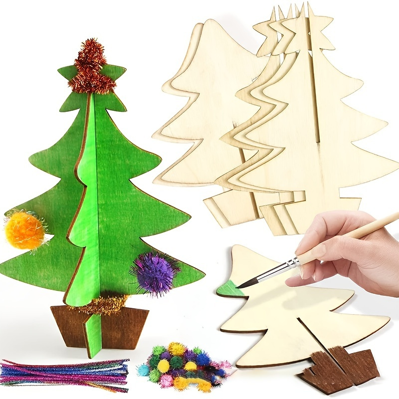 Art Craft Earth Day - 70pcs, DIY Wooden Christmas Tree Craft